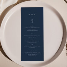Eenvoudig Blad Marine Blauw Bruiloft Diner Menu