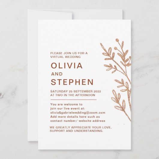 Eenvoudig blad. Moderne virtuele bruiloft Kaart (Voorkant)