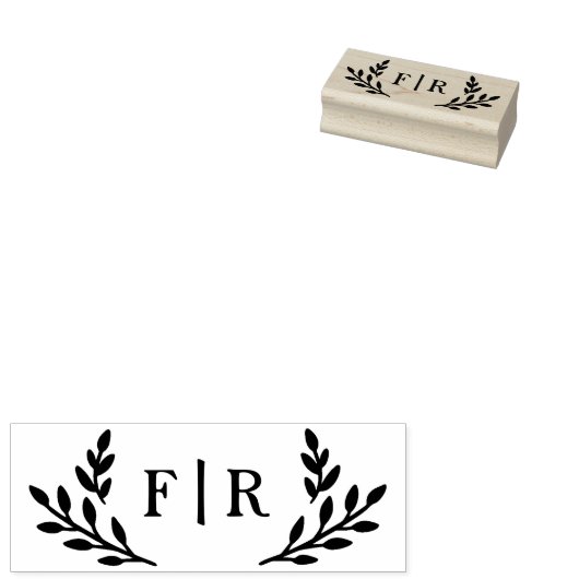 Eenvoudig blad Monogram Rubberstempel (Gestempeld)