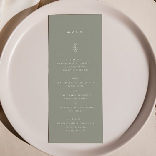 Eenvoudig blad Sage Groen Bruiloft Diner Flat Menu