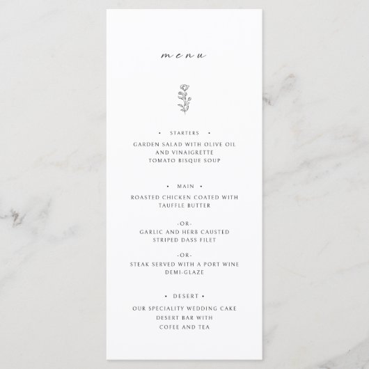 Eenvoudig Blad Zwart & Wit Bruiloft Diner Menu (Voorkant)