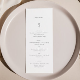 Eenvoudig Blad Zwart & Wit Bruiloft Diner Menu