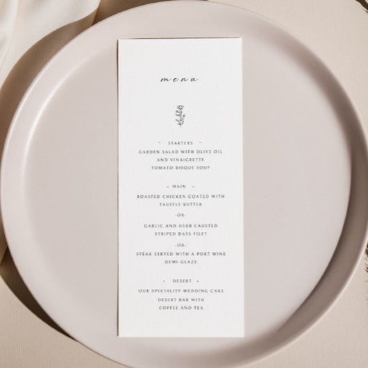 Eenvoudig Blad Zwart & Wit Bruiloft Diner Menu