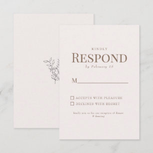 Eenvoudig Bladgoud Tekst Blush Bruiloft RSVP Kaartje