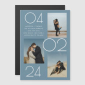 Eenvoudig Blauw 3 Foto Bruiloft Save The Date Magnetische Uitnodiging (Voorkant / Achterkant)