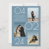 Eenvoudig Blauw 3 Foto Bruiloft Save The Date Magnetische Uitnodiging (Voorkant)