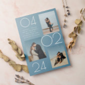 Eenvoudig Blauw 3 Foto Bruiloft Save The Date Magnetische Uitnodiging