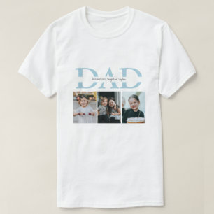 Eenvoudig blauw aangepast bericht papa fotocollage t-shirt