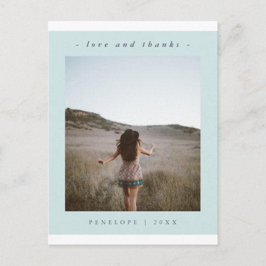 Eenvoudig blauw Afstuderen Dank u foto Briefkaart (Voorkant)