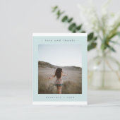 Eenvoudig blauw Afstuderen Dank u foto Briefkaart (Staand voorkant)