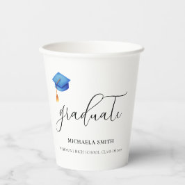 Eenvoudig blauw Afstuderen Pet script Afstuderen Papieren Bekers