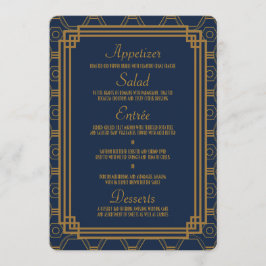 Eenvoudig blauw Art Deco Bruiloft Menu Kaarten