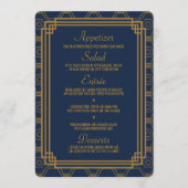 Eenvoudig blauw Art Deco Bruiloft Menu Kaarten (Voorkant)