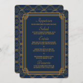 Eenvoudig blauw Art Deco Bruiloft Menu Kaarten (Voorkant / Achterkant)