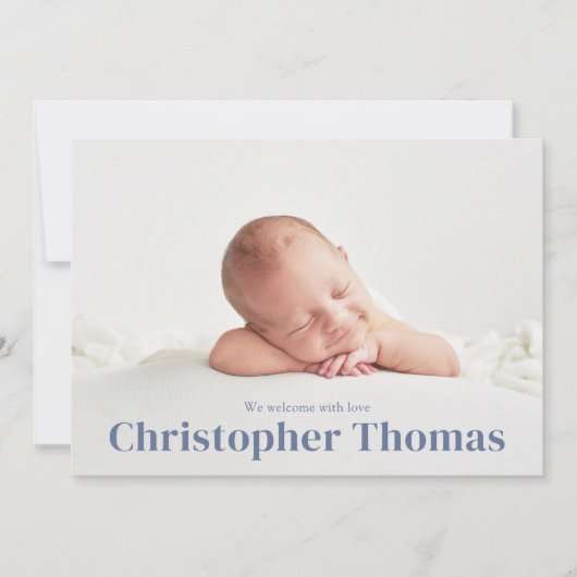 Eenvoudig Blauw Baby Minimalist Minimal Classic Cu Aankondiging (Voorkant)