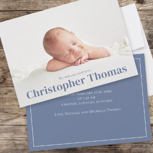 Eenvoudig Blauw Baby Minimalistisch Minimaal Klass Aankondiging