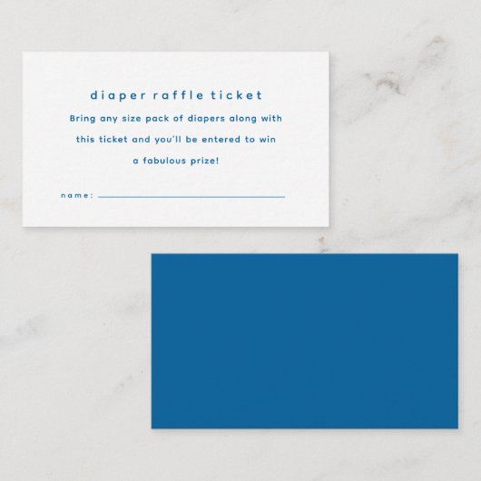 Eenvoudig blauw baby shower luier verloting ticket informatiekaartje (Voorkant / Achterkant)