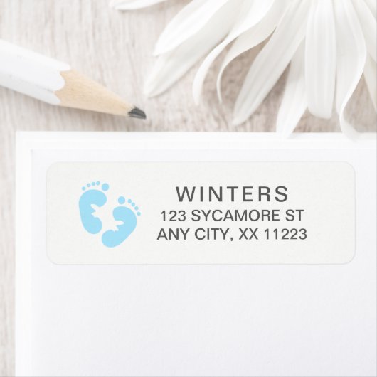 Eenvoudig blauw baby shower retour adres label (Insitu)