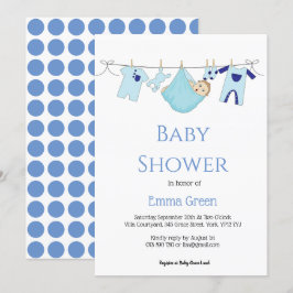 Eenvoudig blauw Baby shower voor tekenjongen Kaart