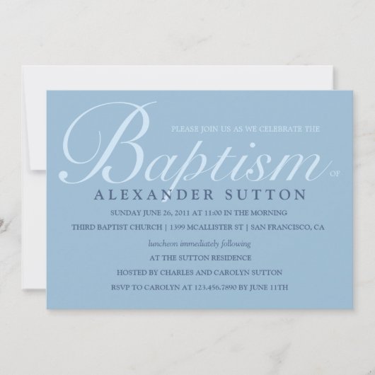 Eenvoudig blauw baptisme/Christening Invite Kaart (Voorkant)