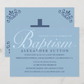 Eenvoudig blauw baptisme/Christening Invite Kaart (Voorkant / Achterkant)