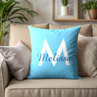 eenvoudig Blauw blauwgroen modern Monogram meisjes Kussen