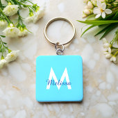 eenvoudig Blauw blauwgroen modern Monogram meisjes Sleutelhanger