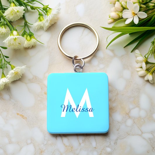 eenvoudig Blauw blauwgroen modern Monogram meisjes Sleutelhanger