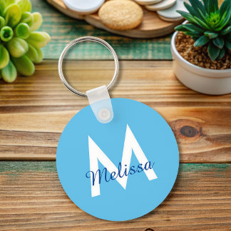 eenvoudig Blauw blauwgroen modern Monogram meisjes Sleutelhanger