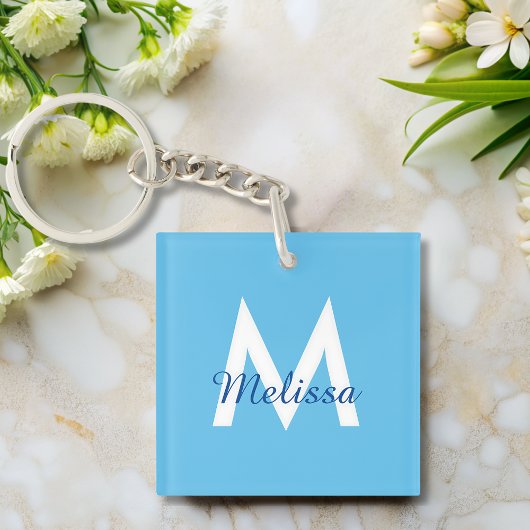eenvoudig Blauw blauwgroen modern Monogram meisjes Sleutelhanger
