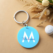 eenvoudig Blauw blauwgroen modern Monogram meisjes Sleutelhanger