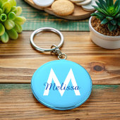 eenvoudig Blauw blauwgroen modern Monogram meisjes Sleutelhanger