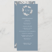 Eenvoudig Blauw Bloemen Monogram Trouwprogramma Programmakaart (Voorkant / Achterkant)