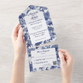 Eenvoudig  Blauw Bloemen QR Code All In One Uitnodiging (Afscheurbaar)