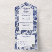 Eenvoudig  Blauw Bloemen QR Code All In One Uitnodiging (Binnen)