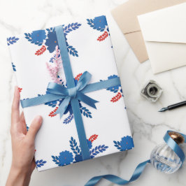 Eenvoudig blauw bloemen vector ontwerp cadeaupapier