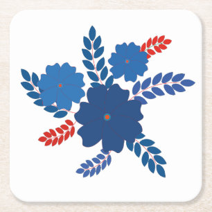 Eenvoudig blauw bloemen vector ontwerp kartonnen onderzetters