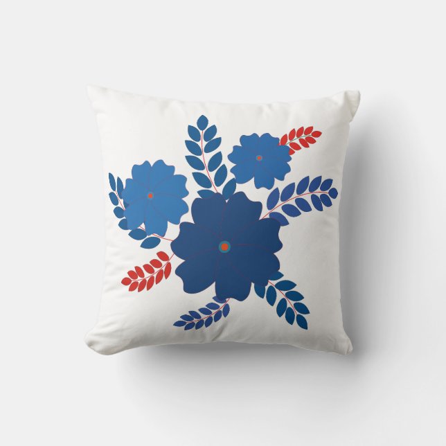 Eenvoudig blauw bloemen vector ontwerp kussen (Voorkant)