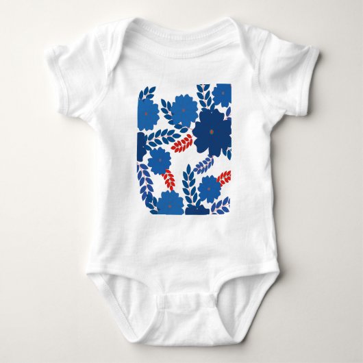 Eenvoudig blauw bloemen vector ontwerp romper (Voorkant)