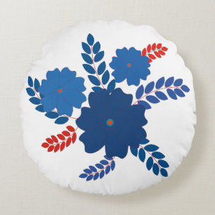 Eenvoudig blauw bloemen vector ontwerp rond kussen