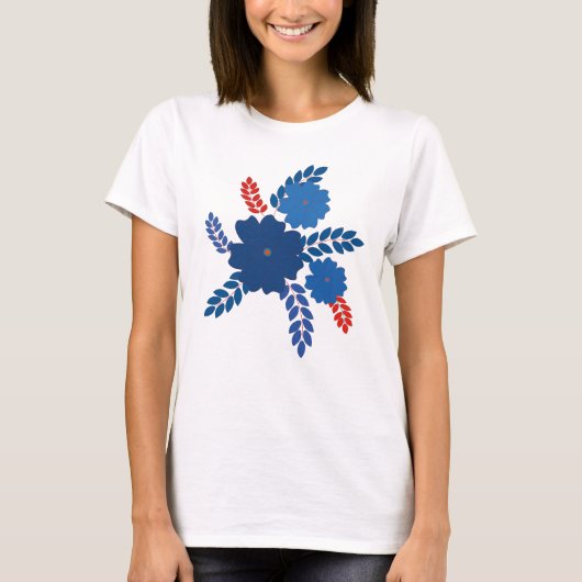 Eenvoudig blauw bloemen vector ontwerp t-shirt (Voorkant)