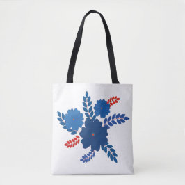 Eenvoudig blauw bloemen vector ontwerp tote bag