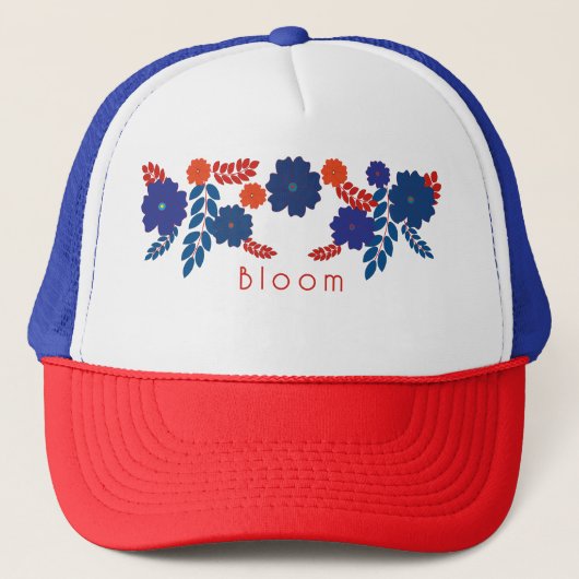 Eenvoudig blauw bloemen vector ontwerp trucker pet (Voorkant)