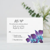 Eenvoudig Blauw Dendrobium Orchidee Bruiloft RSVP Kaartje (Staand voorkant)