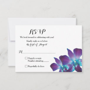 Eenvoudig Blauw Dendrobium Orchidee Bruiloft RSVP Kaartje