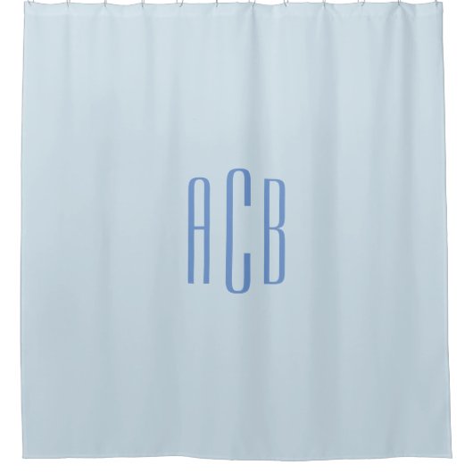Eenvoudig Blauw Drie Lettermonogram Douchegordijn (Voorkant)