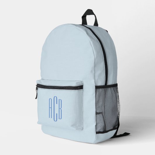 Eenvoudig Blauw Driedelig Monogram Bedrukte Rugzak (Achterkant Hoek Rechts)
