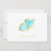 Eenvoudig Blauw en Gouden Vlinder Elegant Bedankkaart (Voorkant)