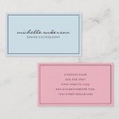 Eenvoudig blauw en roze met rand visitekaartje (Voorkant / Achterkant)