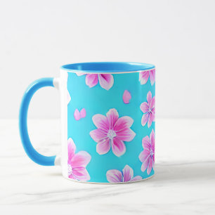Eenvoudig blauw en roze ventilatorpatroon mok